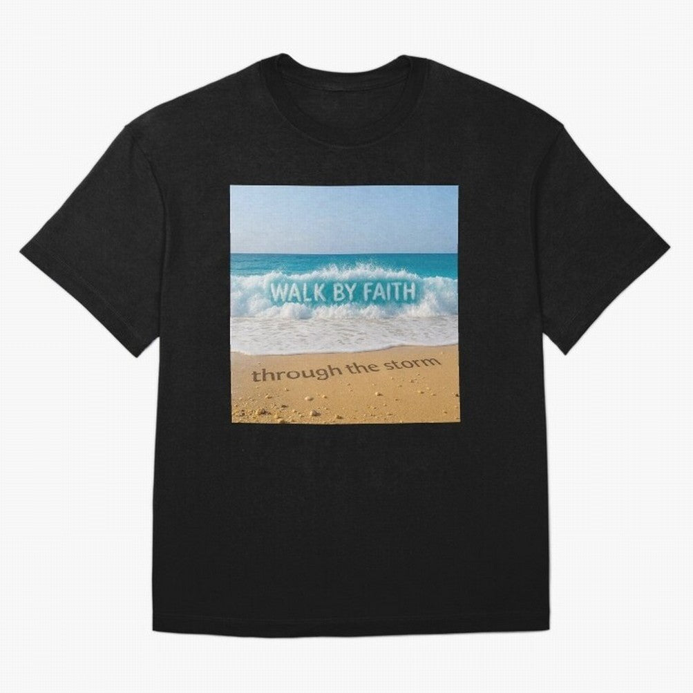 WALK BY FAITH - Through the Storm - Ocean Wave Art Oversized T-Shirt Show Match Day Excitement for FIFA World Cup 2026 Group Stage Capturing Messi, Neymar and Mbappe, Brazil Energy, Retro Football Energy, Iconic Rivalries, Trophy Chase Drama and
