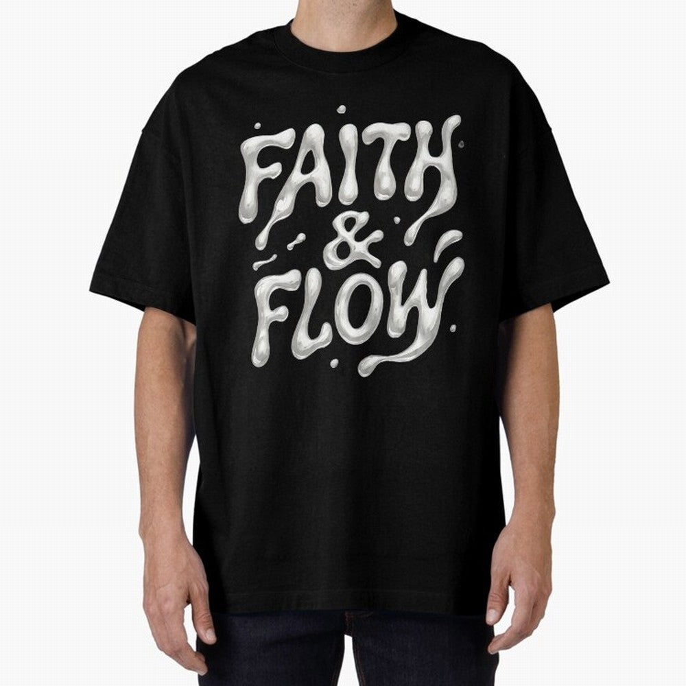 FAITH & FLOW - Liquid Chrome Typography - Urban Christian Oversized T-Shirt Celebrate Soccer Greatness during FIFA World Cup 2026 Group Stage Built around Neymar, Argentina and Brazil Energy, Fan Favorite Moments, National Team Passion, Big Match