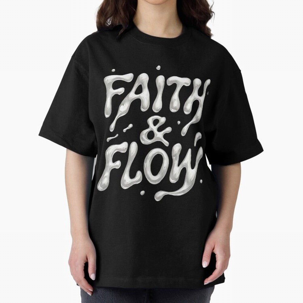 FAITH & FLOW - Liquid Chrome Typography - Urban Christian Oversized T-Shirt Celebrate Soccer Greatness during FIFA World Cup 2026 Group Stage Built around Neymar, Argentina and Brazil Energy, Fan Favorite Moments, National Team Passion, Big Match