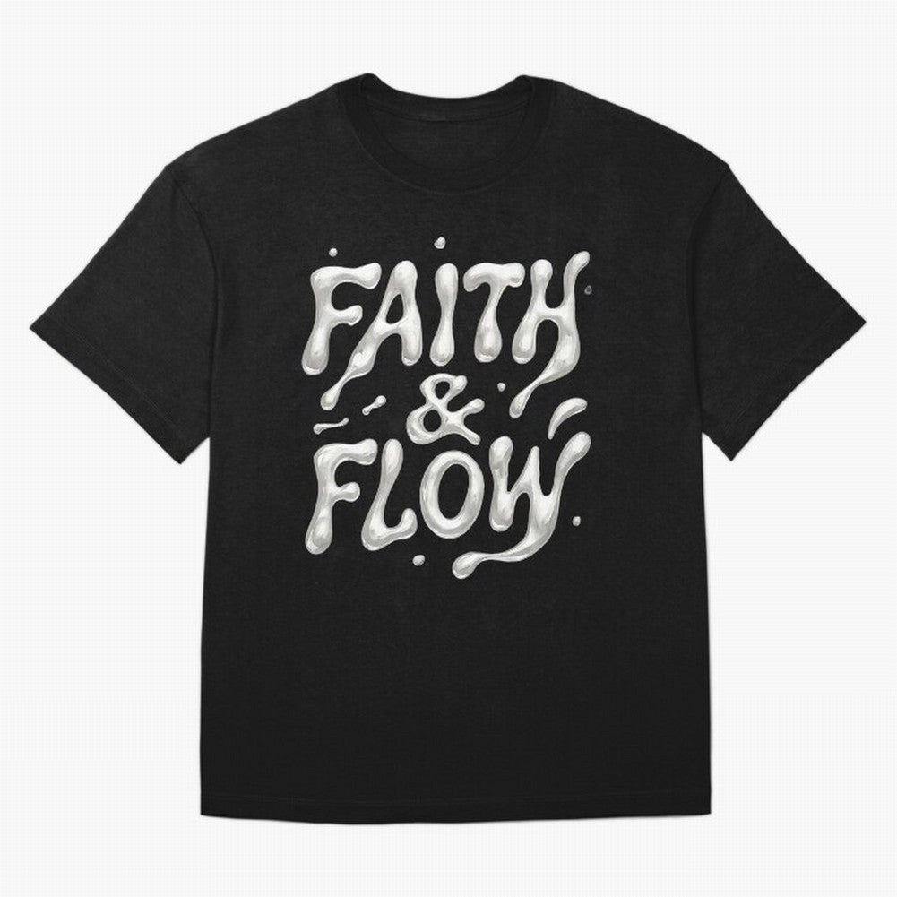 FAITH & FLOW - Liquid Chrome Typography - Urban Christian Oversized T-Shirt Celebrate Soccer Greatness during FIFA World Cup 2026 Group Stage Built around Neymar, Argentina and Brazil Energy, Fan Favorite Moments, National Team Passion, Big Match