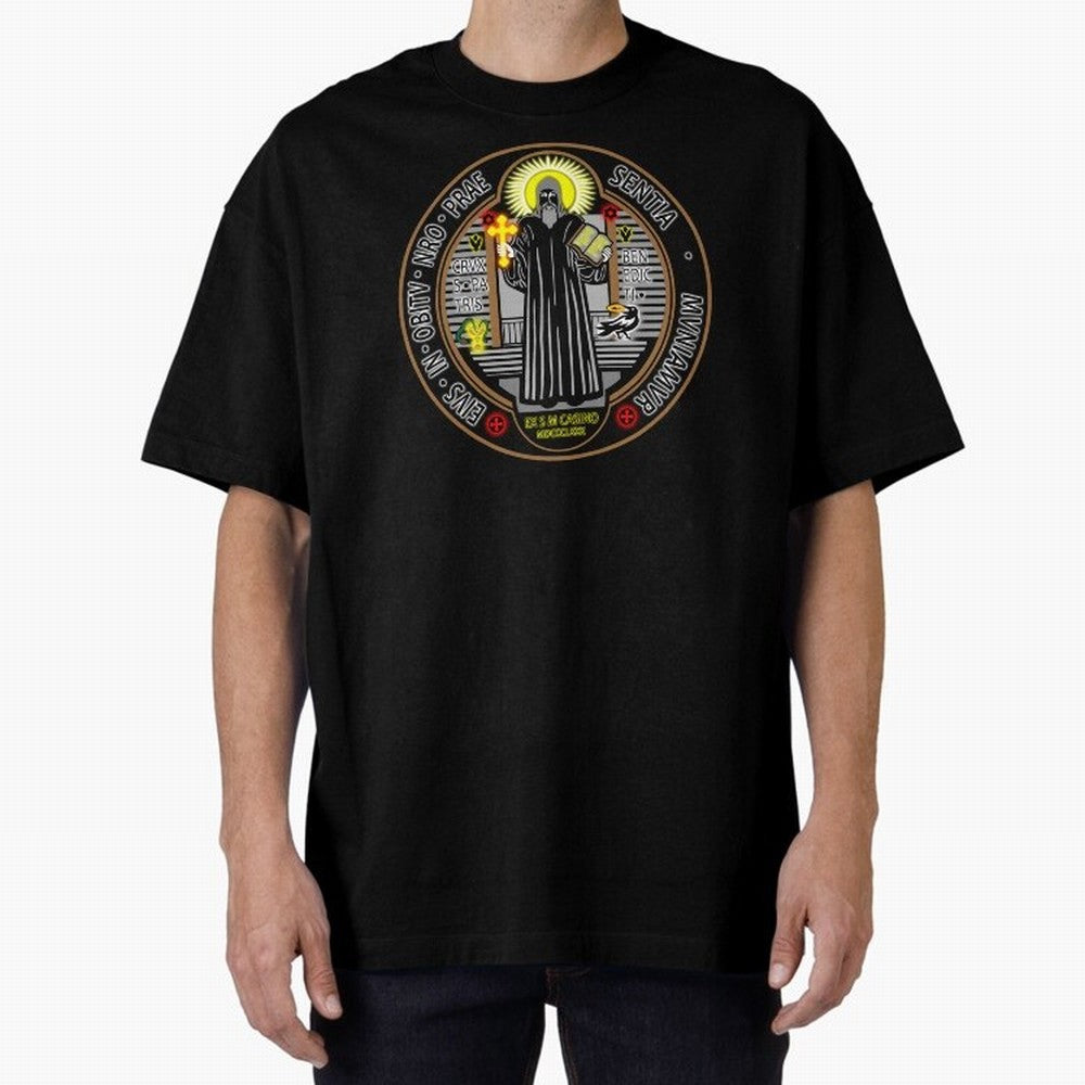 Medalla de San Benito Color Frontal Oversized T-Shirt Show Match Day Excitement for FIFA World Cup 2026 for Fans of Mbappe and Neymar and Spain, Bringing Soccer Culture, Superstar Moments, National Team Dreams and Competitive Fire; Great for