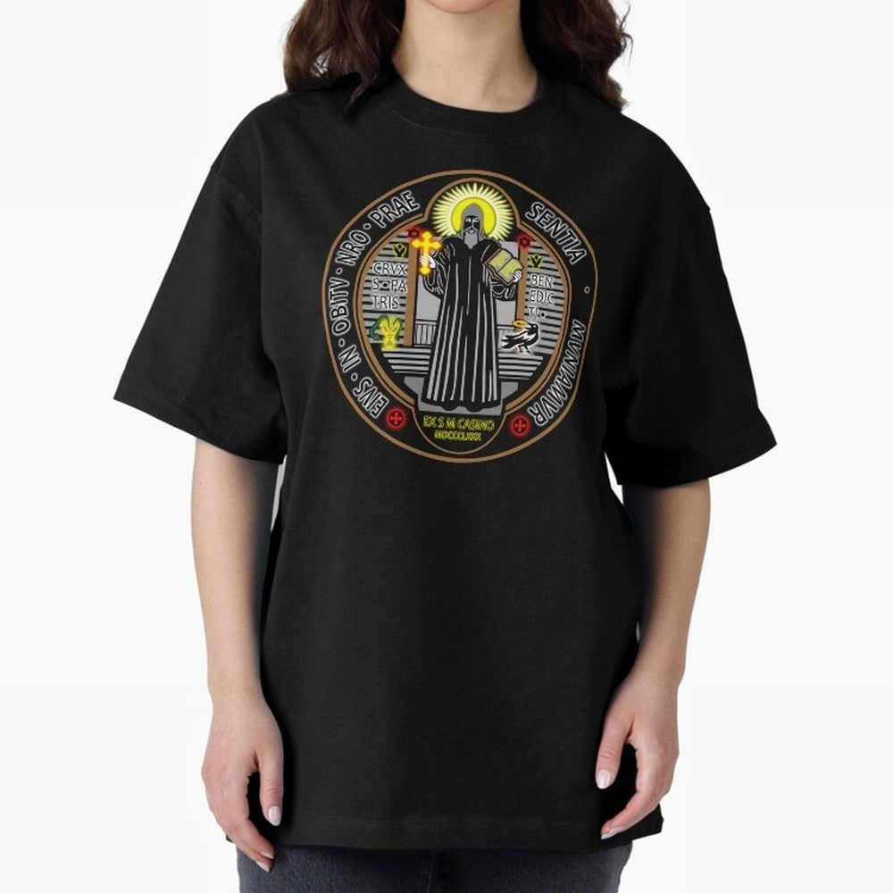 Medalla de San Benito Color Frontal Oversized T-Shirt Show Match Day Excitement for FIFA World Cup 2026 for Fans of Mbappe and Neymar and Spain, Bringing Soccer Culture, Superstar Moments, National Team Dreams and Competitive Fire; Great for