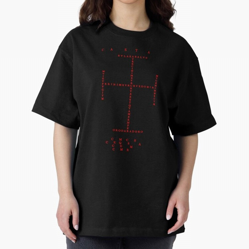 Cruz Ang¨¦lica de Santo Tom¨¢s de Aquino Black n Red Oversized T-Shirt Mark Match Day Hype around FIFA World Cup 2026, Messi, Neymar and Mbappe, France, Stadium Memories, Football Loyalty, International Chants and Championship Tradition; Perfect