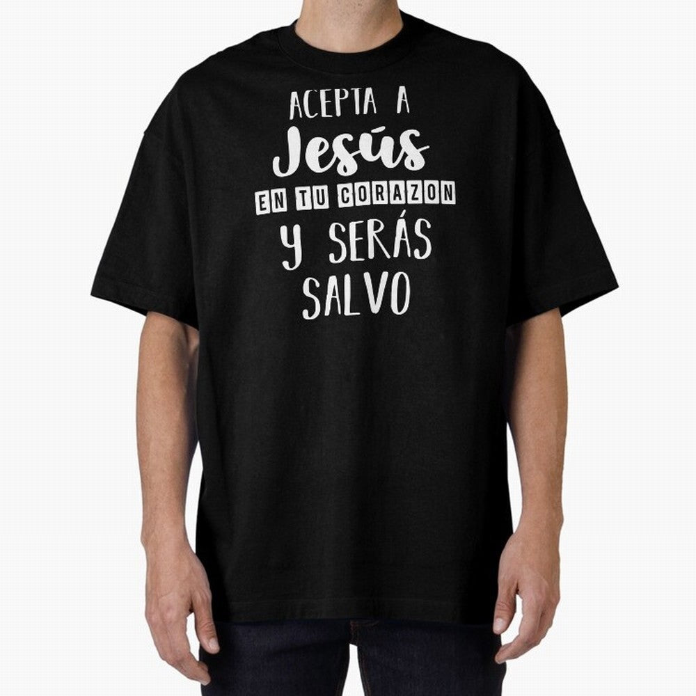 Acepta a Jes¨²s en tu Corazon Mensaje Cristianos Dios Spanish Oversized T-Shirt Celebrate the Magic of FIFA World Cup 2026 USA Canada Mexico for Fans of Messi, Neymar and Mbappe and Argentina, France and Brazil, Bringing Vintage Soccer Flavor,