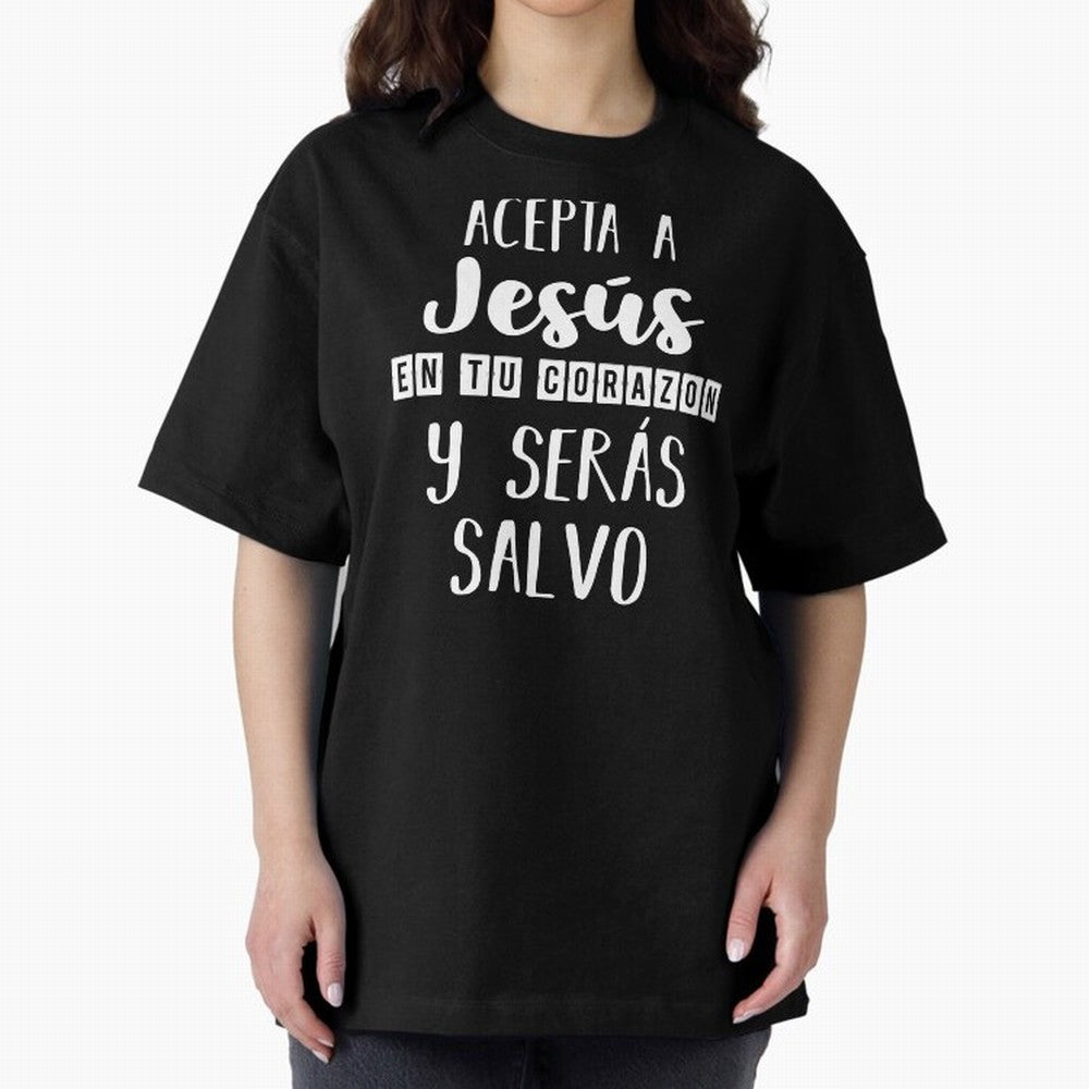 Acepta a Jes¨²s en tu Corazon Mensaje Cristianos Dios Spanish Oversized T-Shirt Celebrate the Magic of FIFA World Cup 2026 USA Canada Mexico for Fans of Messi, Neymar and Mbappe and Argentina, France and Brazil, Bringing Vintage Soccer Flavor,