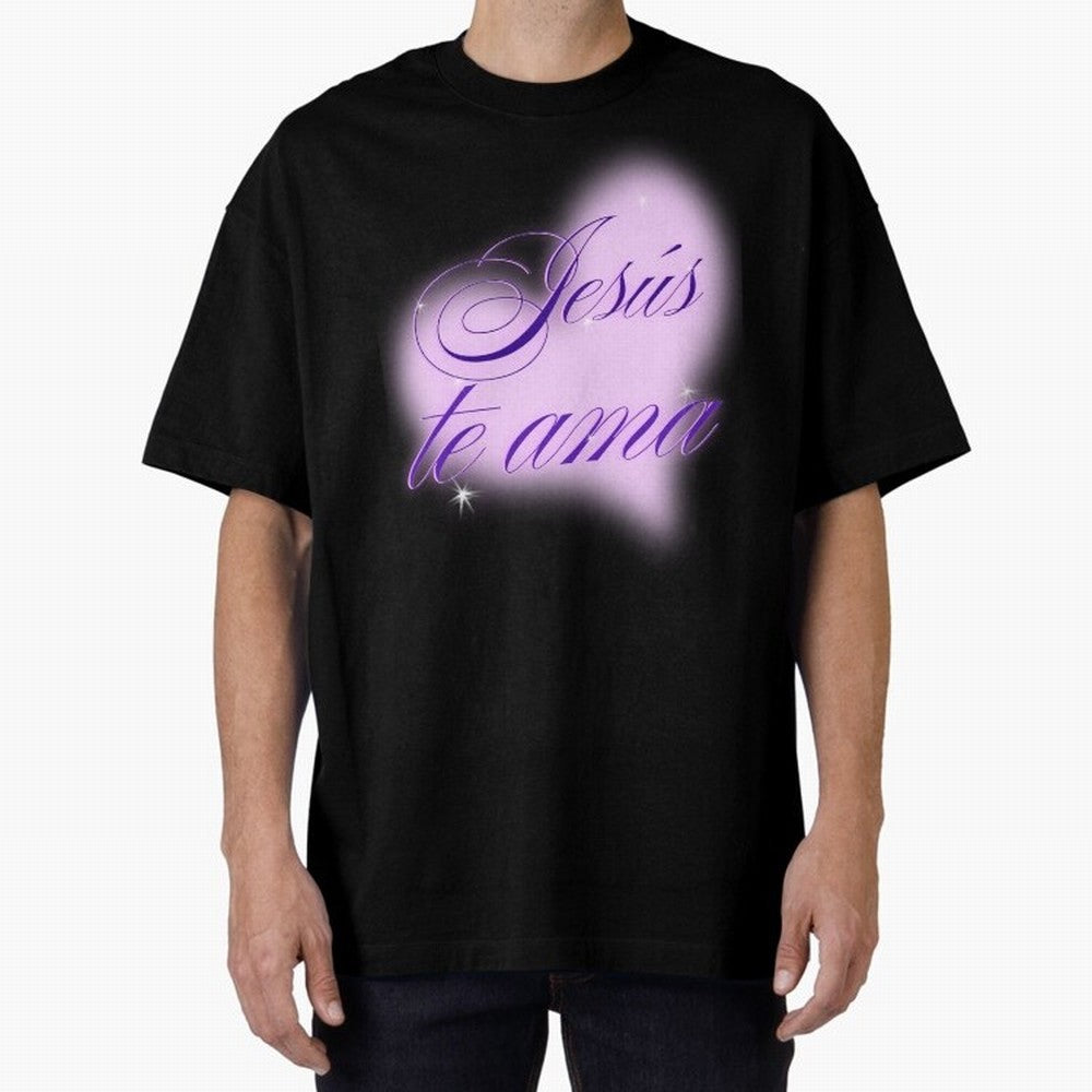 Spanish, Jesus Loves You, Jes¨²s te ama, John 3:16 Oversized T-Shirt Experience FIFA World Cup 2026 Spirit, Highlighting England, Messi, Neymar and Mbappe, Football History, Final Match Energy, Crowd Noise and Once in a Lifetime Moments; Made for