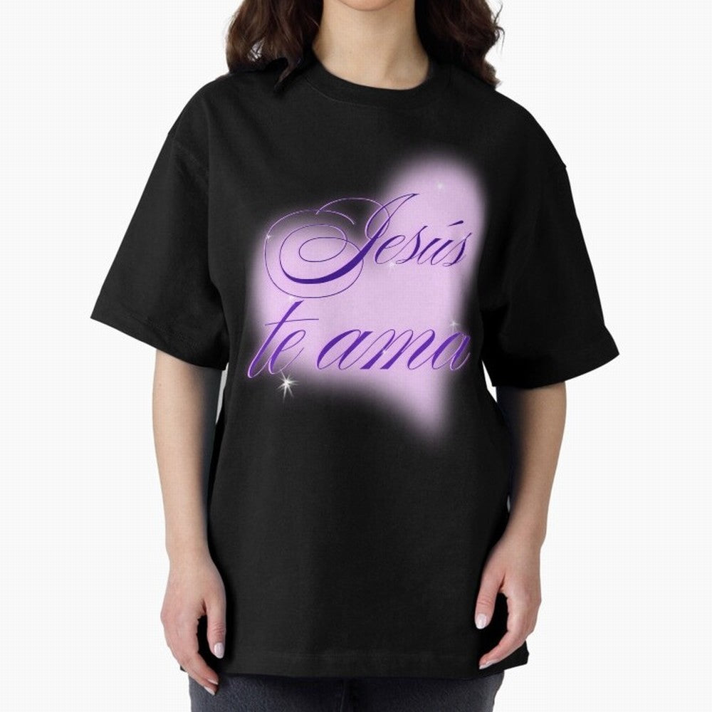 Spanish, Jesus Loves You, Jes¨²s te ama, John 3:16 Oversized T-Shirt Experience FIFA World Cup 2026 Spirit, Highlighting England, Messi, Neymar and Mbappe, Football History, Final Match Energy, Crowd Noise and Once in a Lifetime Moments; Made for