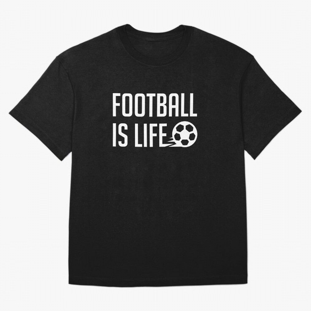 Football Is Life (Red BG) Oversized T-Shirt Show Match Day Excitement for the FIFA World Cup 2026 USA Canada Mexico Journey through Neymar Highlights, Portugal Pride, Sports Nostalgia, International Competition, Famous Players and Unforgettable