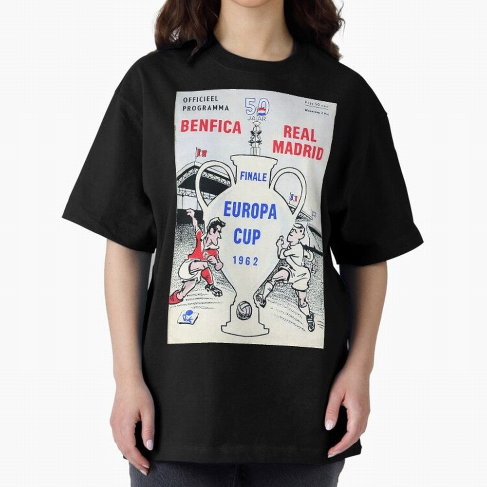 Vintage Champions League Final Poster - Real Madrid vs Benfica Oversized T-Shirt Experience the Global Stage of FIFA World Cup 2026 Group Stage Spirit, Featuring Germany, Mbappe and Neymar, Champion Mindset, Group Stage Buzz, Knockout Tension and