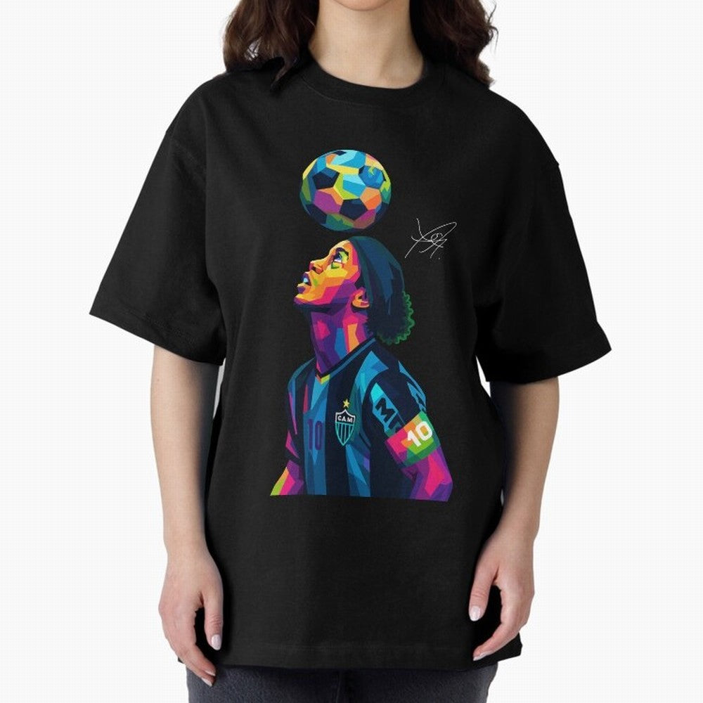 Ronaldinho Wpap Art Oversized T-Shirt Support FIFA World Cup 2026 Group Stage Spirit, Featuring Argentina, France and Brazil, Messi and Cristiano Ronaldo, Retro Football Energy, Iconic Rivalries, Trophy Chase Drama and Stadium Atmosphere; Great for