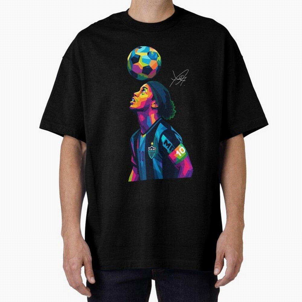 Ronaldinho Wpap Art Oversized T-Shirt Support FIFA World Cup 2026 Group Stage Spirit, Featuring Argentina, France and Brazil, Messi and Cristiano Ronaldo, Retro Football Energy, Iconic Rivalries, Trophy Chase Drama and Stadium Atmosphere; Great for