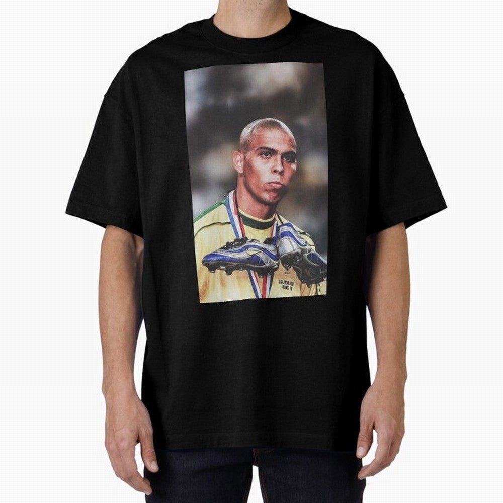 Ronaldo Luis Nazario de Lima Art Oversized T-Shirt Capture FIFA World Cup 2026 Group Stage with Haaland and Mbappe, France Energy, Championship Spirit, Famous Goals, Roaring Crowds and International Football Unity; Great for Watch Parties, Sports