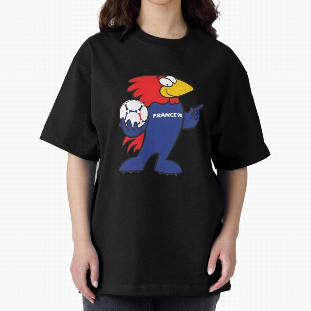 Footix - World Cup 98' Mascote Logo Oversized T-Shirt Carry the Colors and Pride of FIFA World Cup 2026 USA Canada Mexico Inspired by Messi and Cristiano Ronaldo, Portugal Energy, Vintage Soccer Flavor, Modern Football Stars, National Flags and