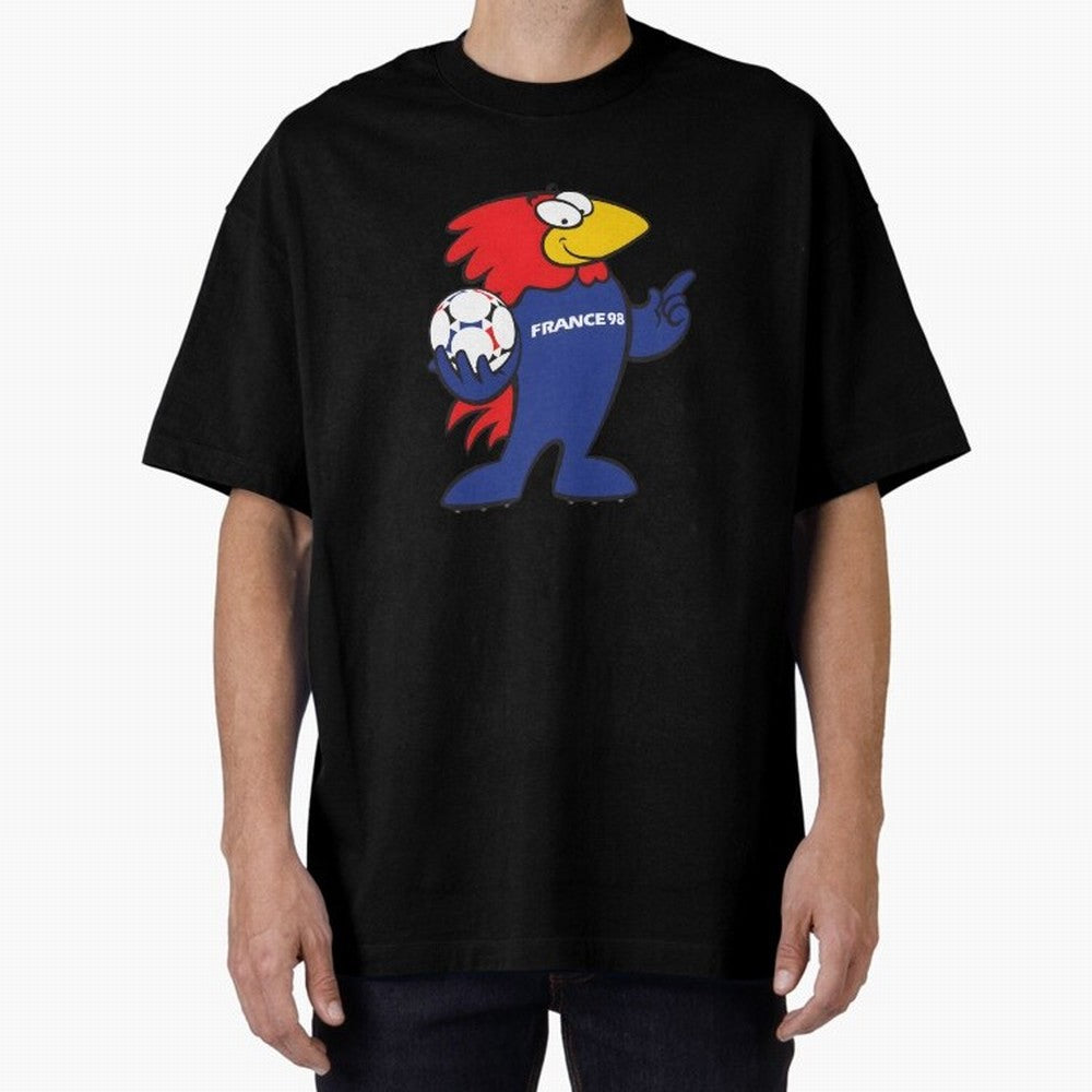 Footix - World Cup 98' Mascote Logo Oversized T-Shirt Carry the Colors and Pride of FIFA World Cup 2026 USA Canada Mexico Inspired by Messi and Cristiano Ronaldo, Portugal Energy, Vintage Soccer Flavor, Modern Football Stars, National Flags and