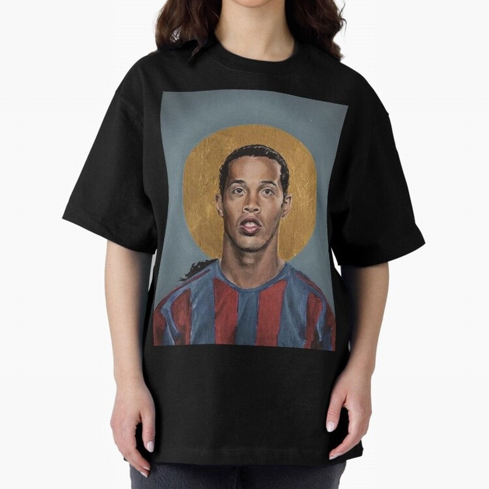 Art Ronaldinho Painting Oversized T-Shirt Share the Excitement of FIFA World Cup 2026 Group Stage for Fans of Haaland and Mbappe and England and Germany, Bringing Championship Spirit, Famous Goals, Roaring Crowds and International Football Unity;