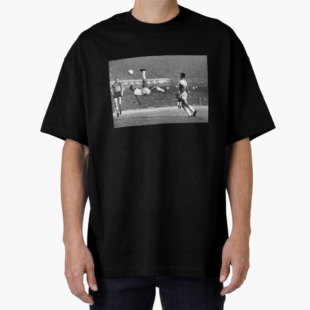 PELE LEGENDARY BICYCLE KICK BLACK AND WHITE5 Oversized T-Shirt Feel the Heartbeat of FIFA World Cup 2026 Group Stage Spirit, Capturing France and Portugal, Cristiano Ronaldo, Worldwide Fan Energy, Dramatic Goals, Stadium Lights and Championship