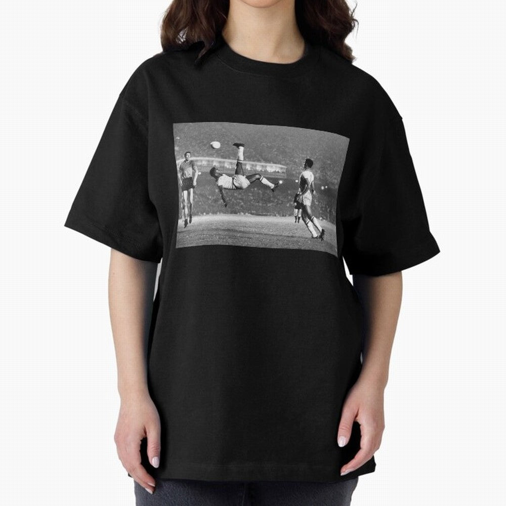PELE LEGENDARY BICYCLE KICK BLACK AND WHITE5 Oversized T-Shirt Feel the Heartbeat of FIFA World Cup 2026 Group Stage Spirit, Capturing France and Portugal, Cristiano Ronaldo, Worldwide Fan Energy, Dramatic Goals, Stadium Lights and Championship