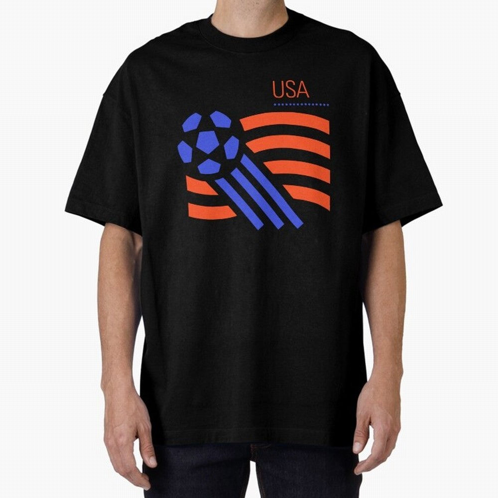 USA 1994 World Cup Soccer Retro 90s Oversized T-Shirt Represent Global Football Passion for FIFA World Cup 2026 USA Canada Mexico, Centered on Haaland, Brazil, Worldwide Fan Energy, Dramatic Goals, Stadium Lights and Championship Celebrations;