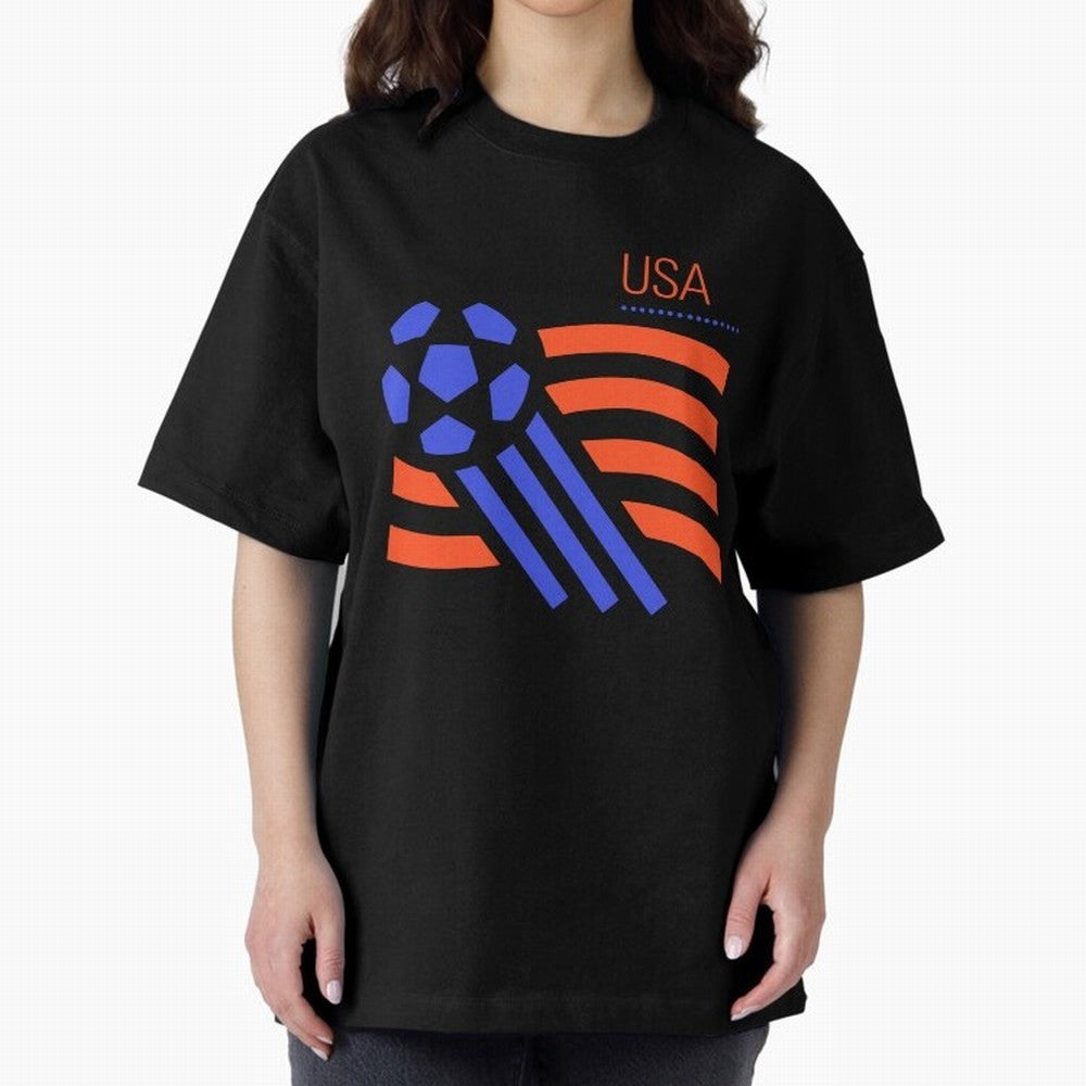 USA 1994 World Cup Soccer Retro 90s Oversized T-Shirt Represent Global Football Passion for FIFA World Cup 2026 USA Canada Mexico, Centered on Haaland, Brazil, Worldwide Fan Energy, Dramatic Goals, Stadium Lights and Championship Celebrations;