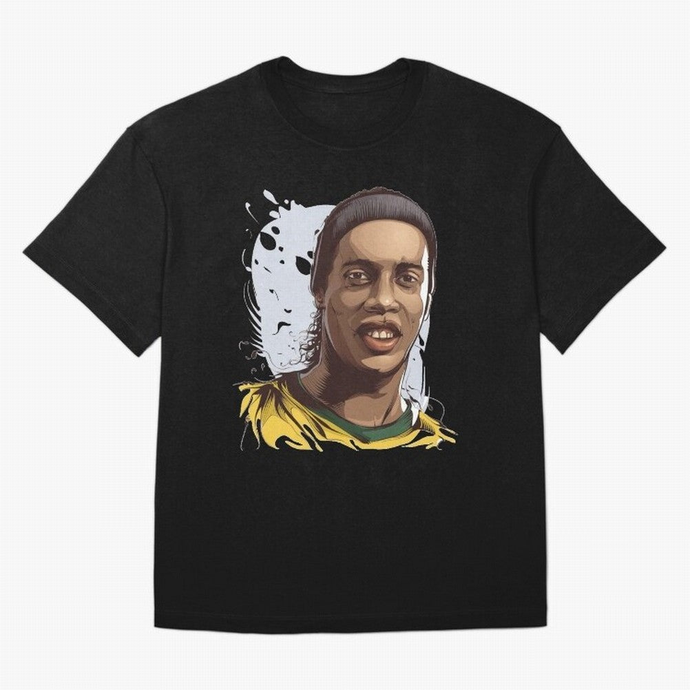 Illustration Ronaldinho Art Oversized T-Shirt Relive Global Football Passion for FIFA World Cup 2026 Group Stage, Made for Neymar, Brazil, Champion Mindset, Group Stage Buzz, Knockout Tension and Passionate Fan Culture; Great for Watch Parties,