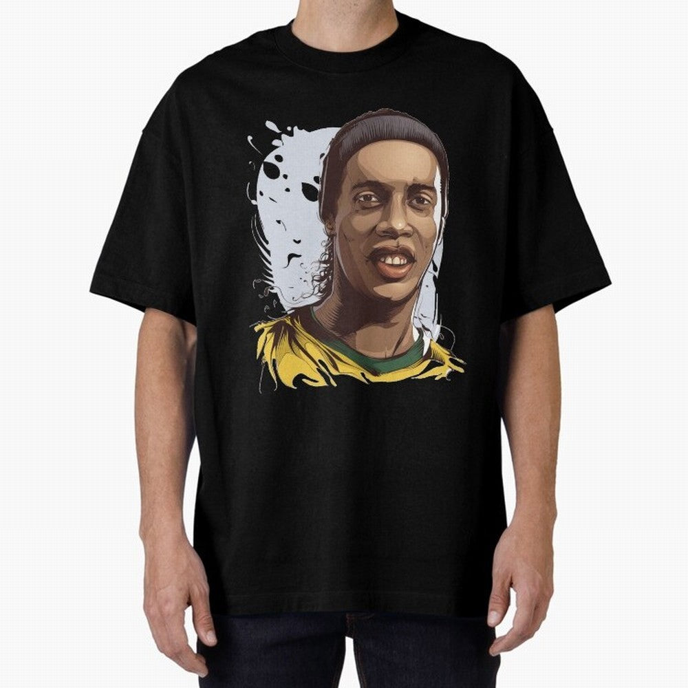 Illustration Ronaldinho Art Oversized T-Shirt Relive Global Football Passion for FIFA World Cup 2026 Group Stage, Made for Neymar, Brazil, Champion Mindset, Group Stage Buzz, Knockout Tension and Passionate Fan Culture; Great for Watch Parties,