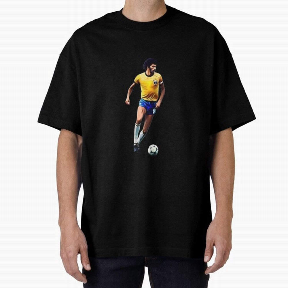 Legends of The Beautiful Game Cartoon Collection Legends Socrates Cartoon Artwork9 Oversized T-Shirt Follow the Final Road of the FIFA World Cup 2026 Journey through Cristiano Ronaldo Highlights, Brazil, Portugal and Argentina Pride, Stadium