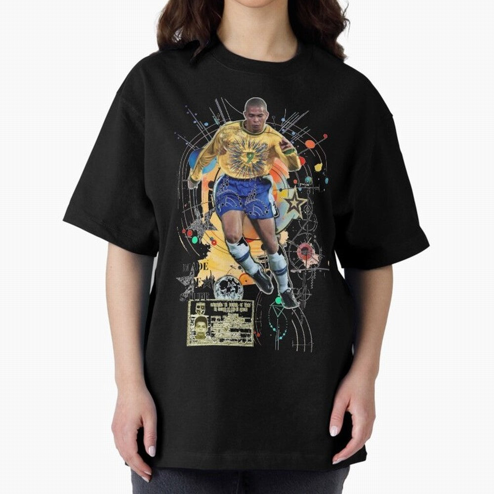 Ronaldo Nazario Football Playmaker Oversized T-Shirt Elevate the FIFA World Cup 2026 Journey through Messi Highlights, Netherlands Pride, Classic Soccer Heritage, Championship Pressure, Fan Loyalty and International Pride; Made for Collectors Who