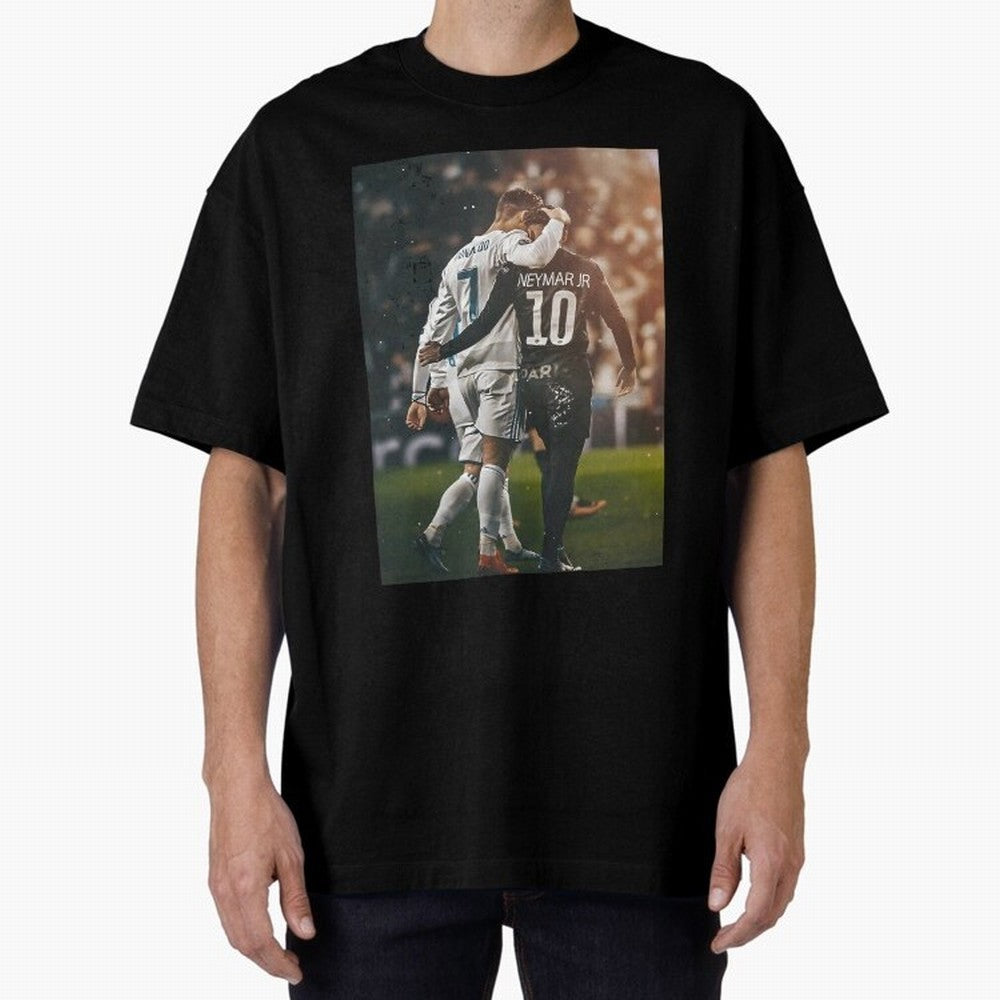 Neymar and Ronaldo Poster	 Oversized T-Shirt Feel the Trophy Chase of Global Football Passion for FIFA World Cup 2026 Group Stage, Filled with Messi, Neymar and Mbappe, England, France and Netherlands, Football History, Final Match Energy, Crowd