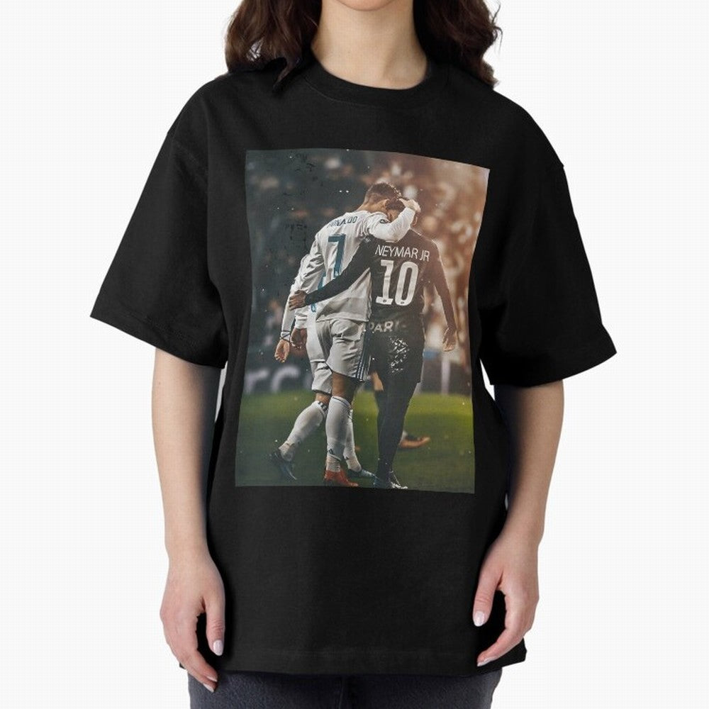 Neymar and Ronaldo Poster	 Oversized T-Shirt Feel the Trophy Chase of Global Football Passion for FIFA World Cup 2026 Group Stage, Filled with Messi, Neymar and Mbappe, England, France and Netherlands, Football History, Final Match Energy, Crowd