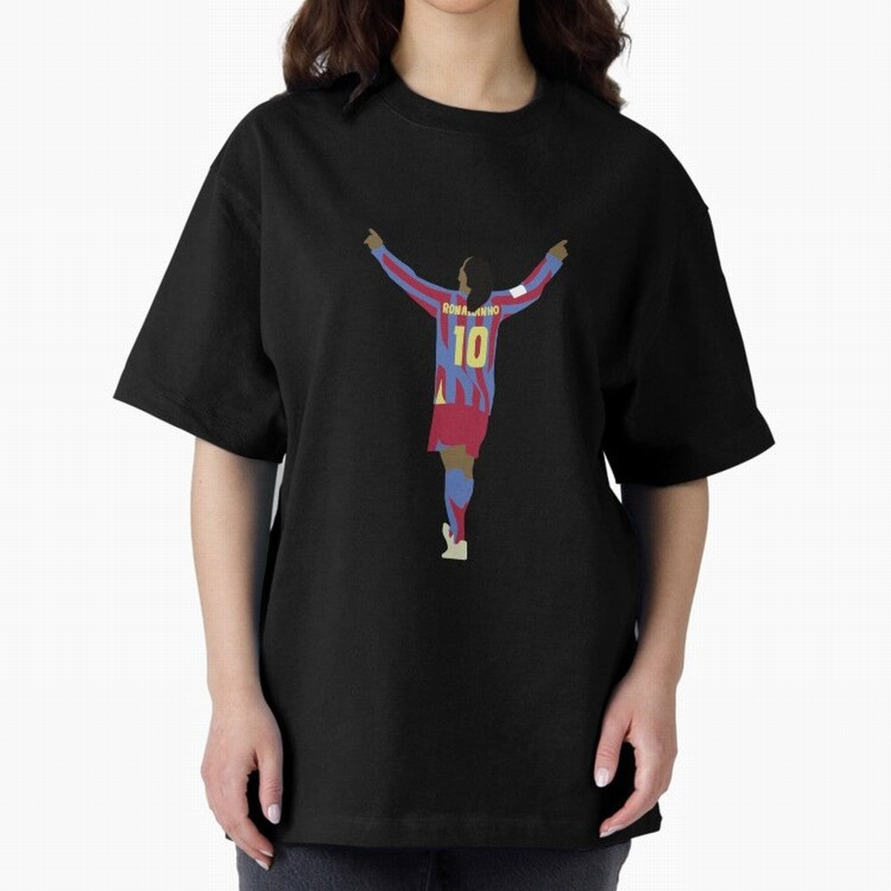 Ronaldinho FC Barcelona Oversized T-Shirt Celebrate the Magic of FIFA World Cup 2026 USA Canada Mexico for Fans of CR7 and Messi and Portugal, Bringing Game Day Rituals, Football Legends, Country Pride and the Road to the Final; Made for Die Hard