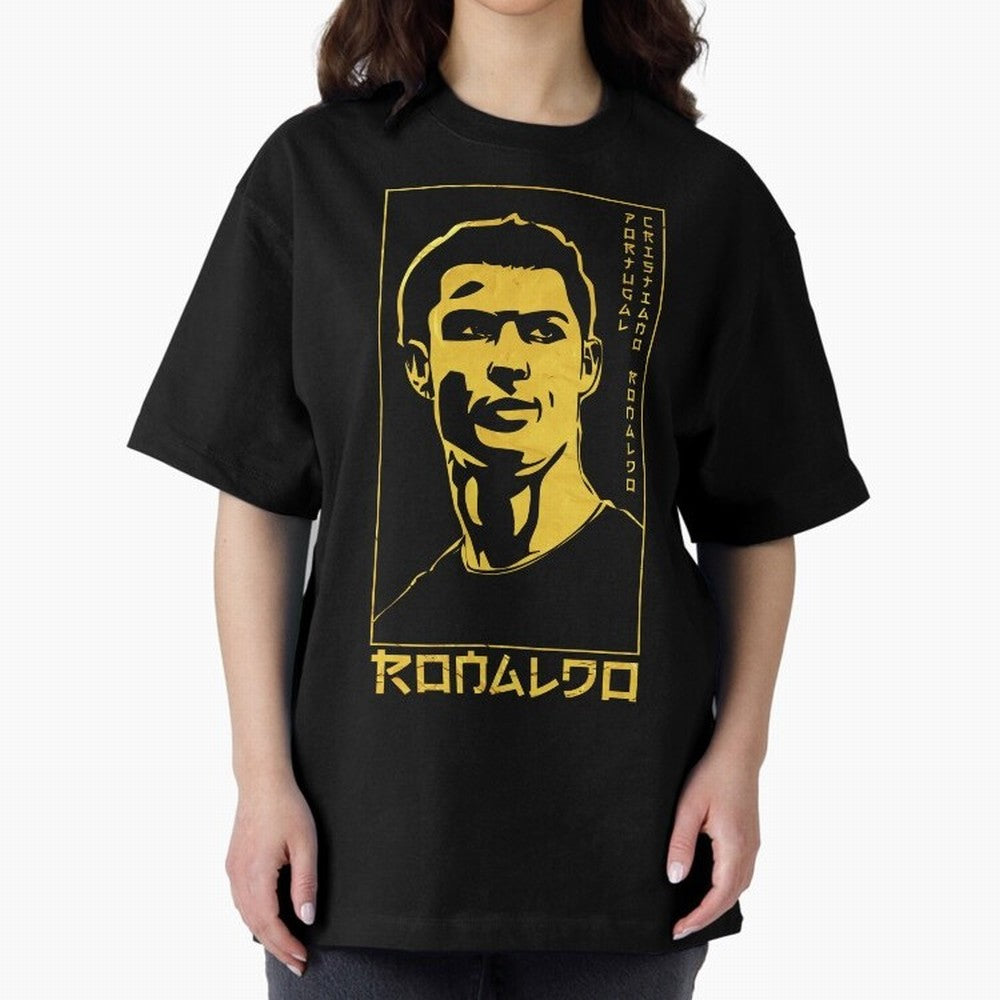 Ronaldo Golden Style Portrait art illustration Oversized T-Shirt Bring Legendary Rivalry Energy to Global Football Passion for FIFA World Cup 2026 Group Stage, Capturing Cristiano Ronaldo, Haaland and CR7, Argentina, France and Brazil, Game Day