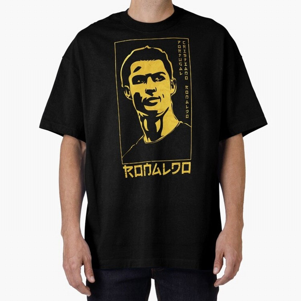 Ronaldo Golden Style Portrait art illustration Oversized T-Shirt Bring Legendary Rivalry Energy to Global Football Passion for FIFA World Cup 2026 Group Stage, Capturing Cristiano Ronaldo, Haaland and CR7, Argentina, France and Brazil, Game Day