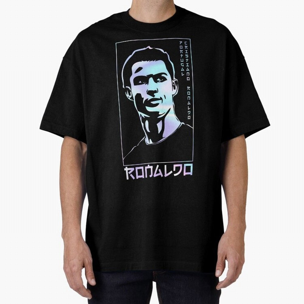Ronaldo holographic Style Portrait art illustration Oversized T-Shirt Embrace the FIFA World Cup 2026 Group Stage Journey through Haaland Highlights, France Pride, Retro Football Energy, Iconic Rivalries, Trophy Chase Drama and Stadium Atmosphere;