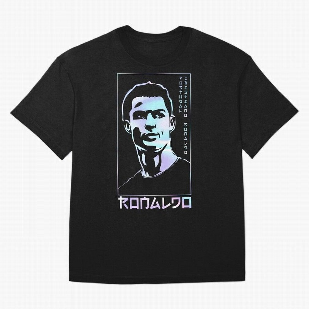 Ronaldo holographic Style Portrait art illustration Oversized T-Shirt Embrace the FIFA World Cup 2026 Group Stage Journey through Haaland Highlights, France Pride, Retro Football Energy, Iconic Rivalries, Trophy Chase Drama and Stadium Atmosphere;