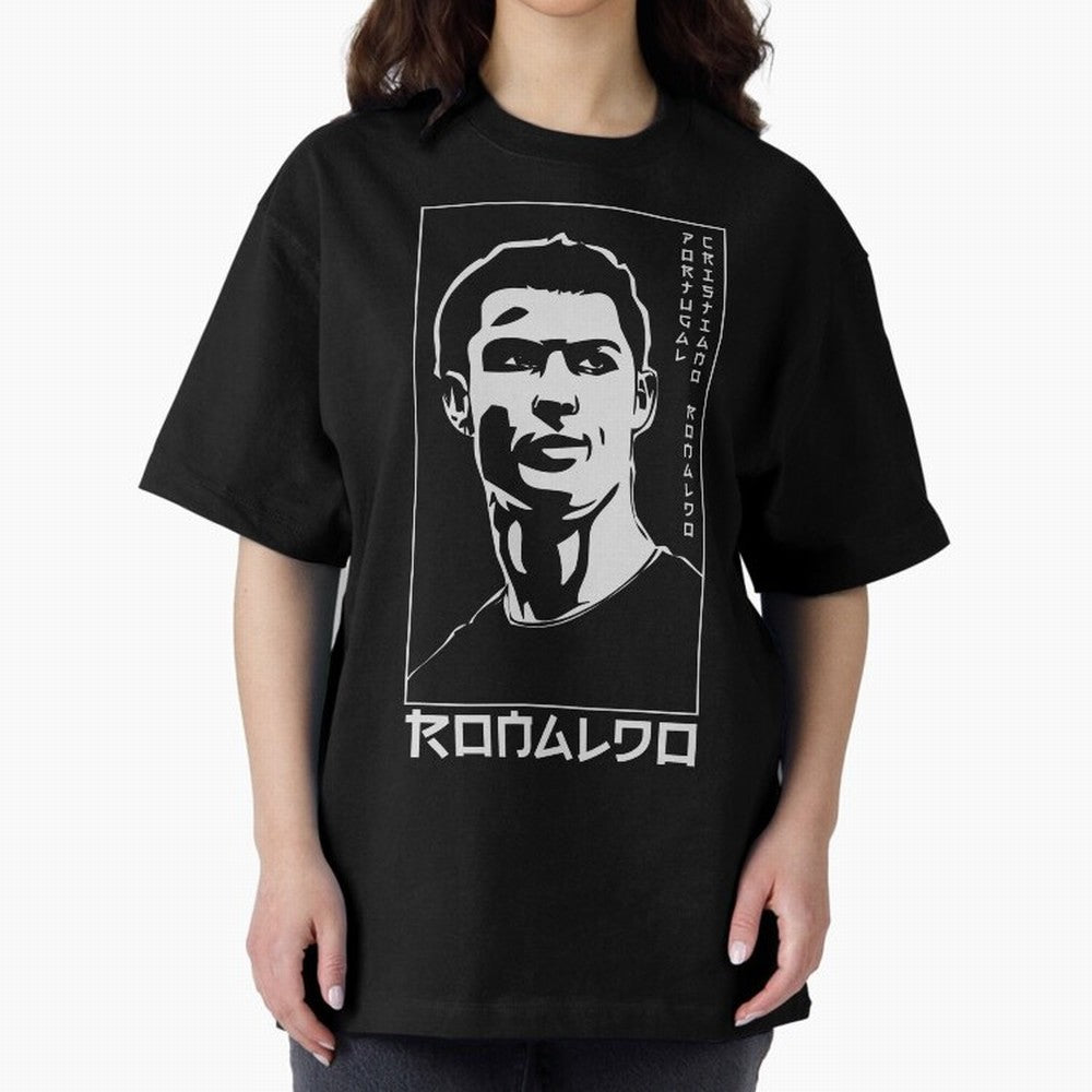 Ronaldo Japanese Style Portrait art illustration Oversized T-Shirt Make Your Look Match FIFA World Cup 2026 for Fans of Neymar, Haaland and Cristiano Ronaldo and England, Bringing Goal Celebration Energy, Supporter Heritage, Football Icons and