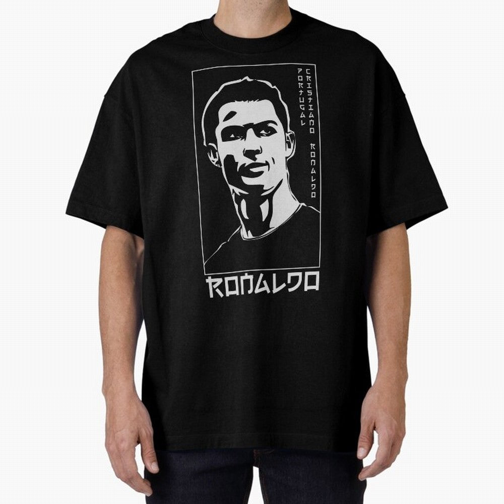 Ronaldo Japanese Style Portrait art illustration Oversized T-Shirt Make Your Look Match FIFA World Cup 2026 for Fans of Neymar, Haaland and Cristiano Ronaldo and England, Bringing Goal Celebration Energy, Supporter Heritage, Football Icons and