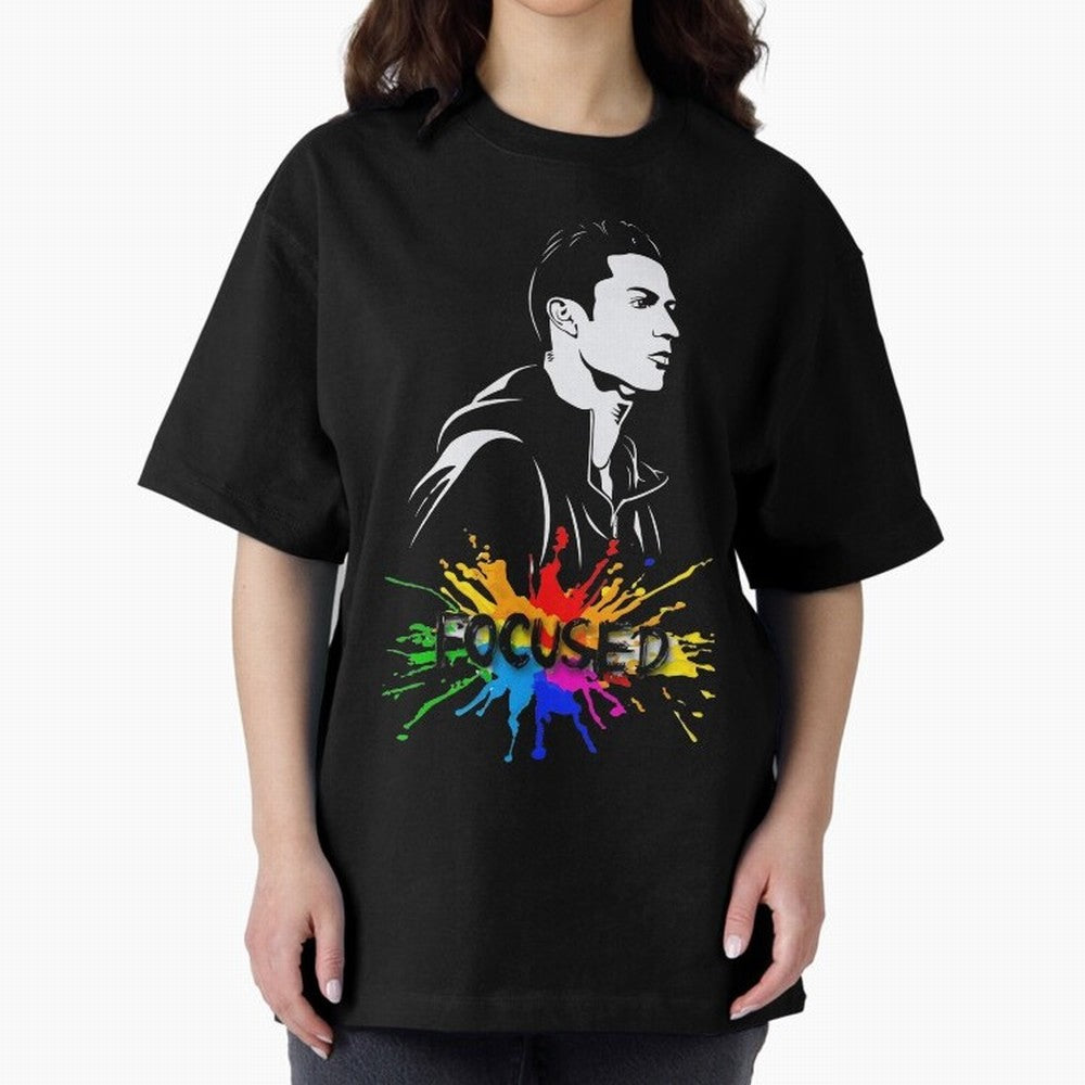 Christiano Ronaldo Focused Oversized T-Shirt Celebrate Fan Culture around the FIFA World Cup 2026 Journey through Cristiano Ronaldo Highlights, France and Portugal Pride, Championship Spirit, Famous Goals, Roaring Crowds and International Football