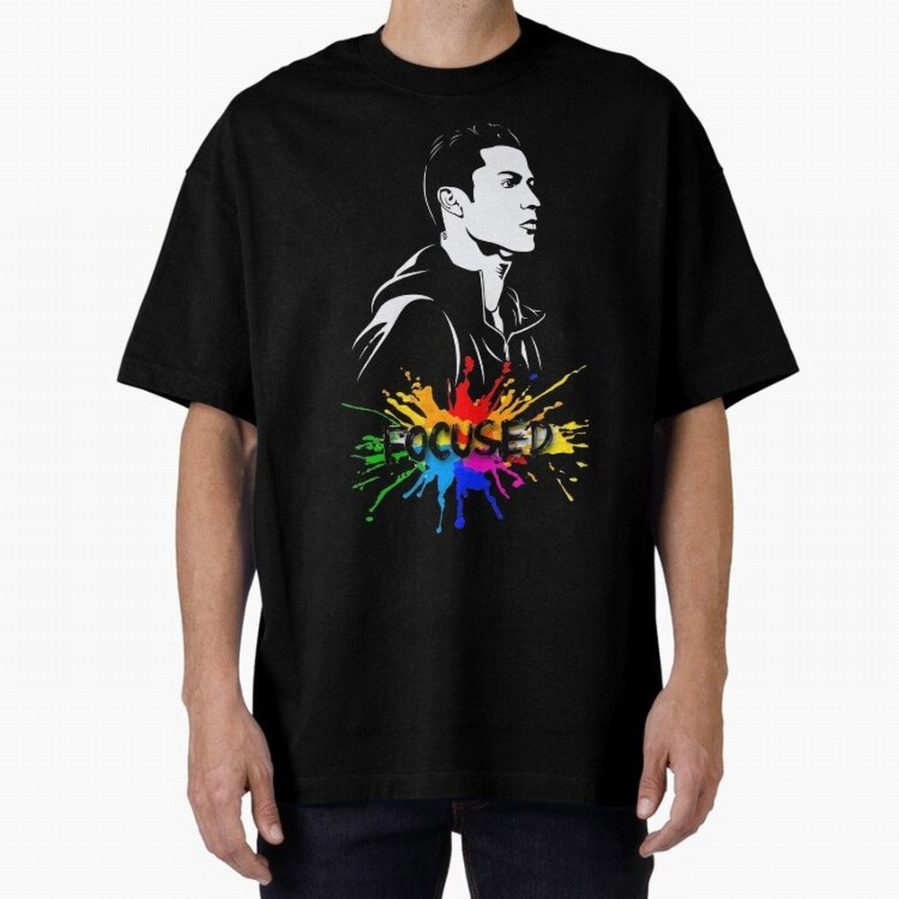 Christiano Ronaldo Focused Oversized T-Shirt Celebrate Fan Culture around the FIFA World Cup 2026 Journey through Cristiano Ronaldo Highlights, France and Portugal Pride, Championship Spirit, Famous Goals, Roaring Crowds and International Football