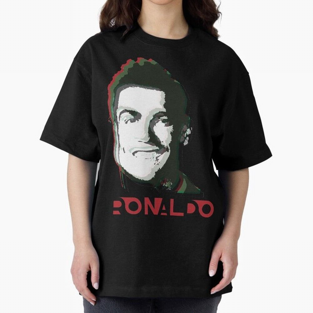 Portugal Football Captain Cristiano Ronaldo 3D Anaglyph Portrait Oversized T-Shirt Back the Journey through Match Day Hype around FIFA World Cup 2026 Group Stage, Neymar, Haaland and Cristiano Ronaldo, Argentina, Retro Football Energy, Iconic