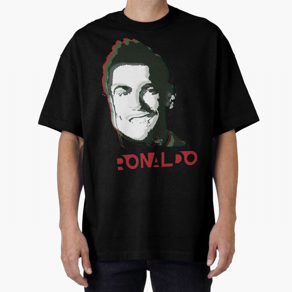 Portugal Football Captain Cristiano Ronaldo 3D Anaglyph Portrait Oversized T-Shirt Back the Journey through Match Day Hype around FIFA World Cup 2026 Group Stage, Neymar, Haaland and Cristiano Ronaldo, Argentina, Retro Football Energy, Iconic