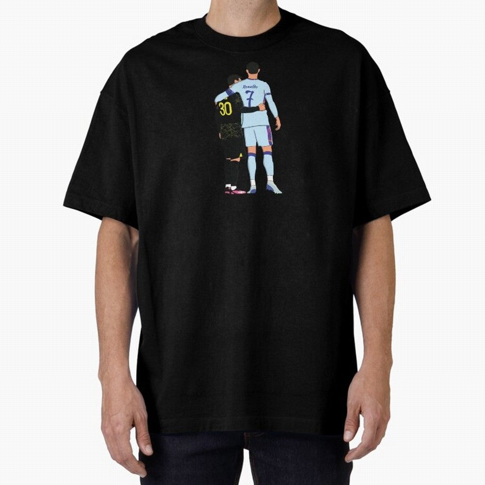 Messi and Ronaldo Reunion Illustration Oversized T-Shirt Show Match Day Excitement for Match Day Hype around FIFA World Cup 2026, Mbappe and Neymar, Argentina and Brazil, Game Day Rituals, Football Legends, Country Pride and the Road to the Final;
