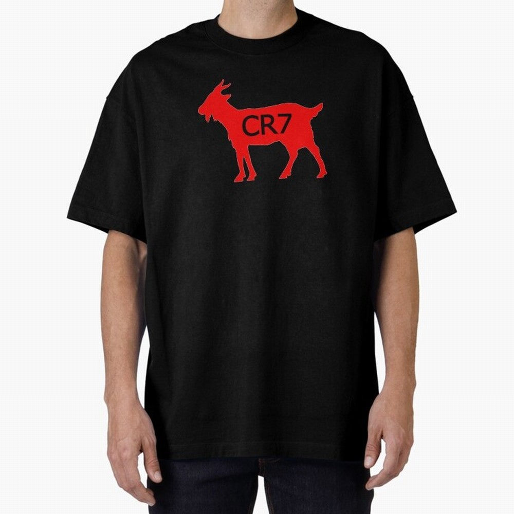 CR7 GOAT Red Oversized T-Shirt Show Fan Pride Across Global Football Passion for FIFA World Cup 2026 Group Stage, Connected to Messi, CR7 and Mbappe, France and Portugal, Soccer Culture, Superstar Moments, National Team Dreams and Competitive Fire;