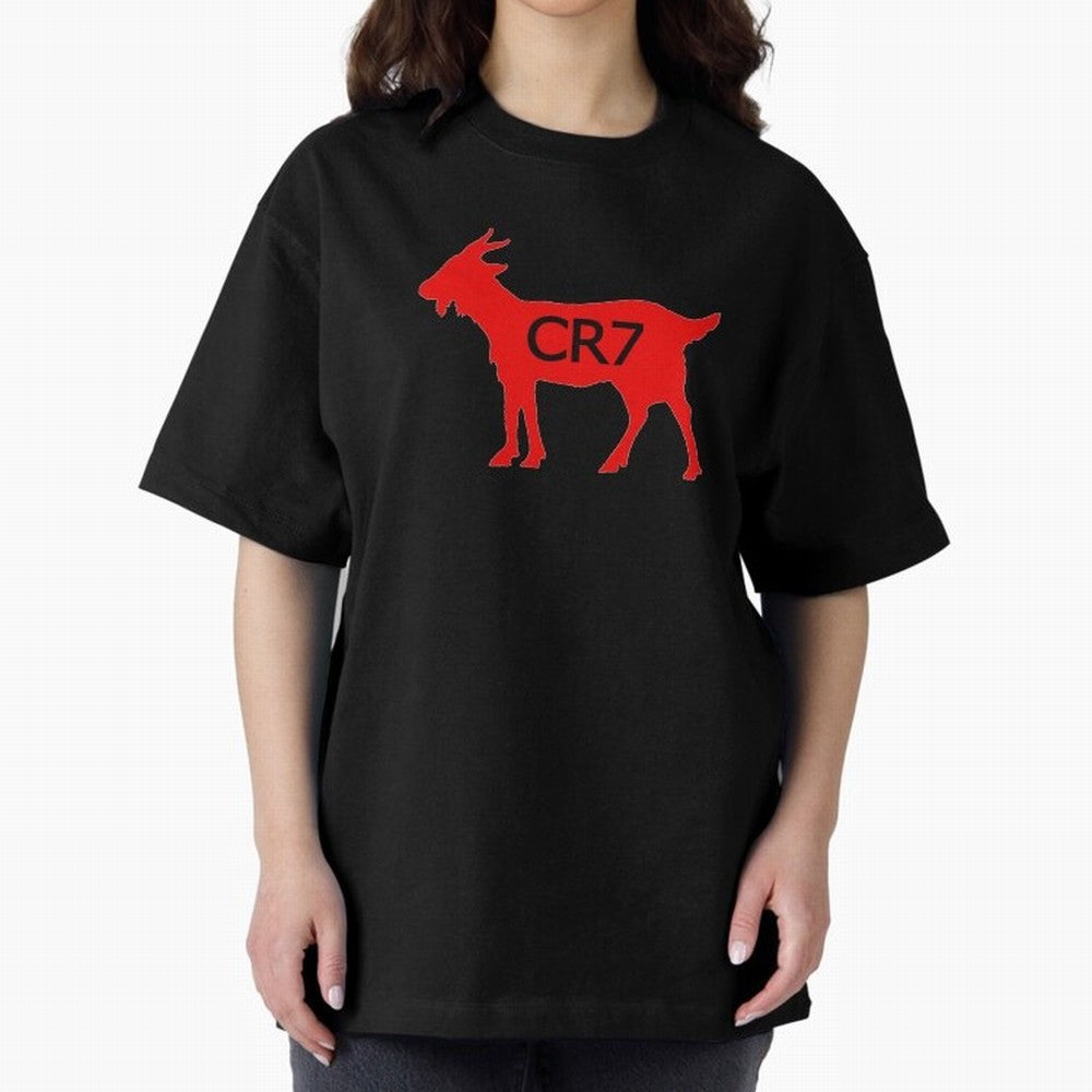 CR7 GOAT Red Oversized T-Shirt Show Fan Pride Across Global Football Passion for FIFA World Cup 2026 Group Stage, Connected to Messi, CR7 and Mbappe, France and Portugal, Soccer Culture, Superstar Moments, National Team Dreams and Competitive Fire;