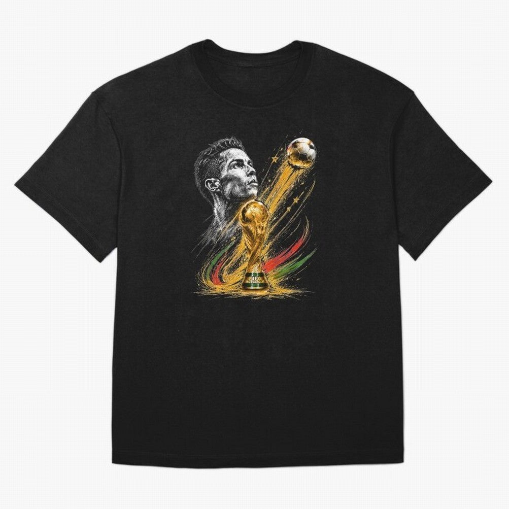 Ronaldo with World Cup Oversized T-Shirt Support Match Day Hype around FIFA World Cup 2026 USA Canada Mexico, Cristiano Ronaldo, Haaland and CR7, Netherlands, Vintage Soccer Flavor, Modern Football Stars, National Flags and Final Night Emotion;