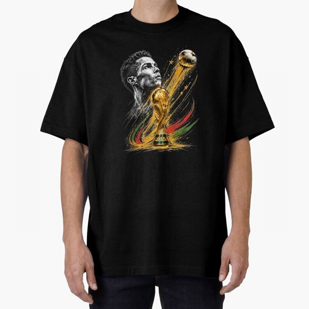 Ronaldo with World Cup Oversized T-Shirt Support Match Day Hype around FIFA World Cup 2026 USA Canada Mexico, Cristiano Ronaldo, Haaland and CR7, Netherlands, Vintage Soccer Flavor, Modern Football Stars, National Flags and Final Night Emotion;