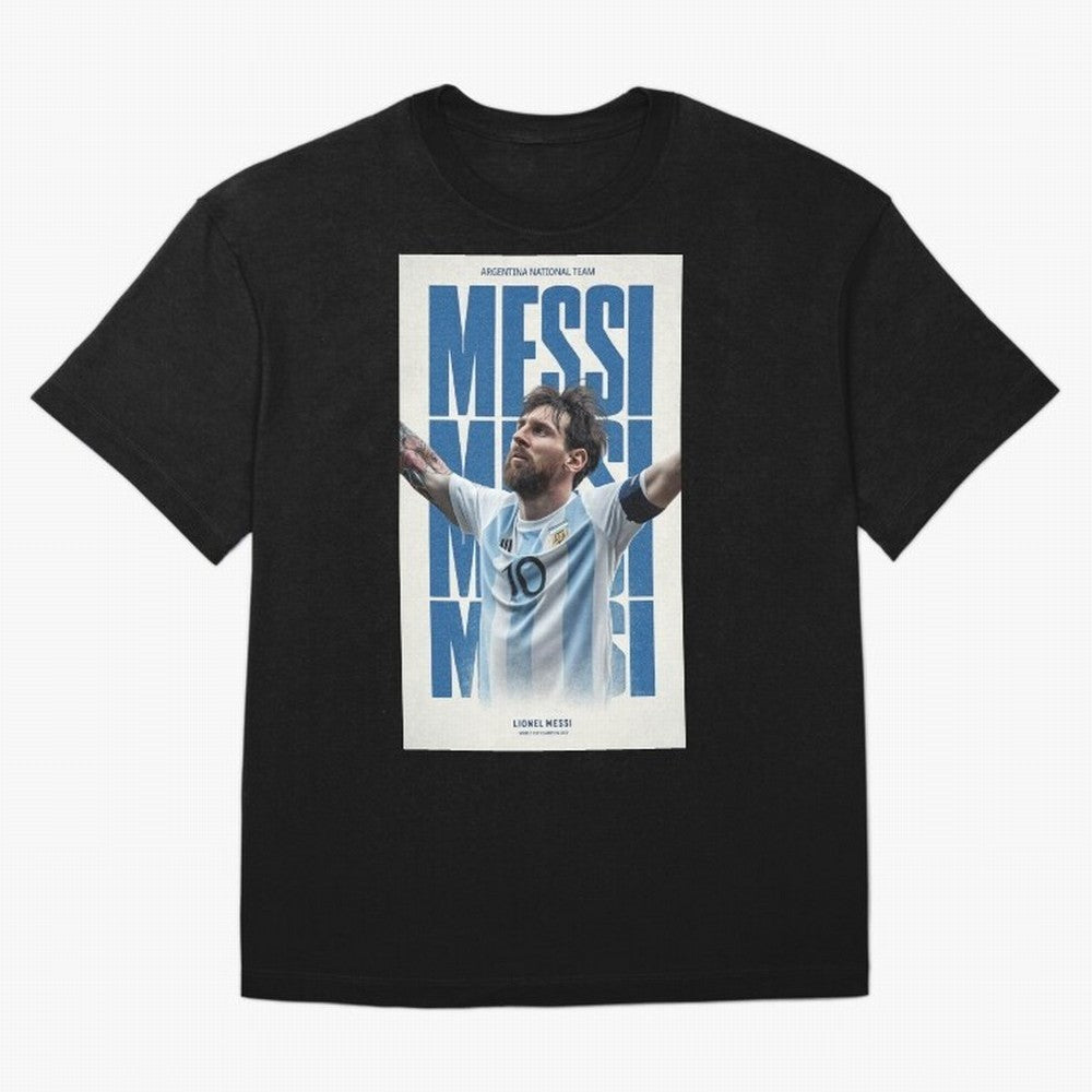 Messi Champion Graphic Oversized T-Shirt Celebrate Fan Culture around Match Day Hype around FIFA World Cup 2026 Group Stage, Messi, CR7 and Mbappe, Portugal, Global Supporter Spirit, Legendary Goals, National Colors and Tournament Celebration; Made