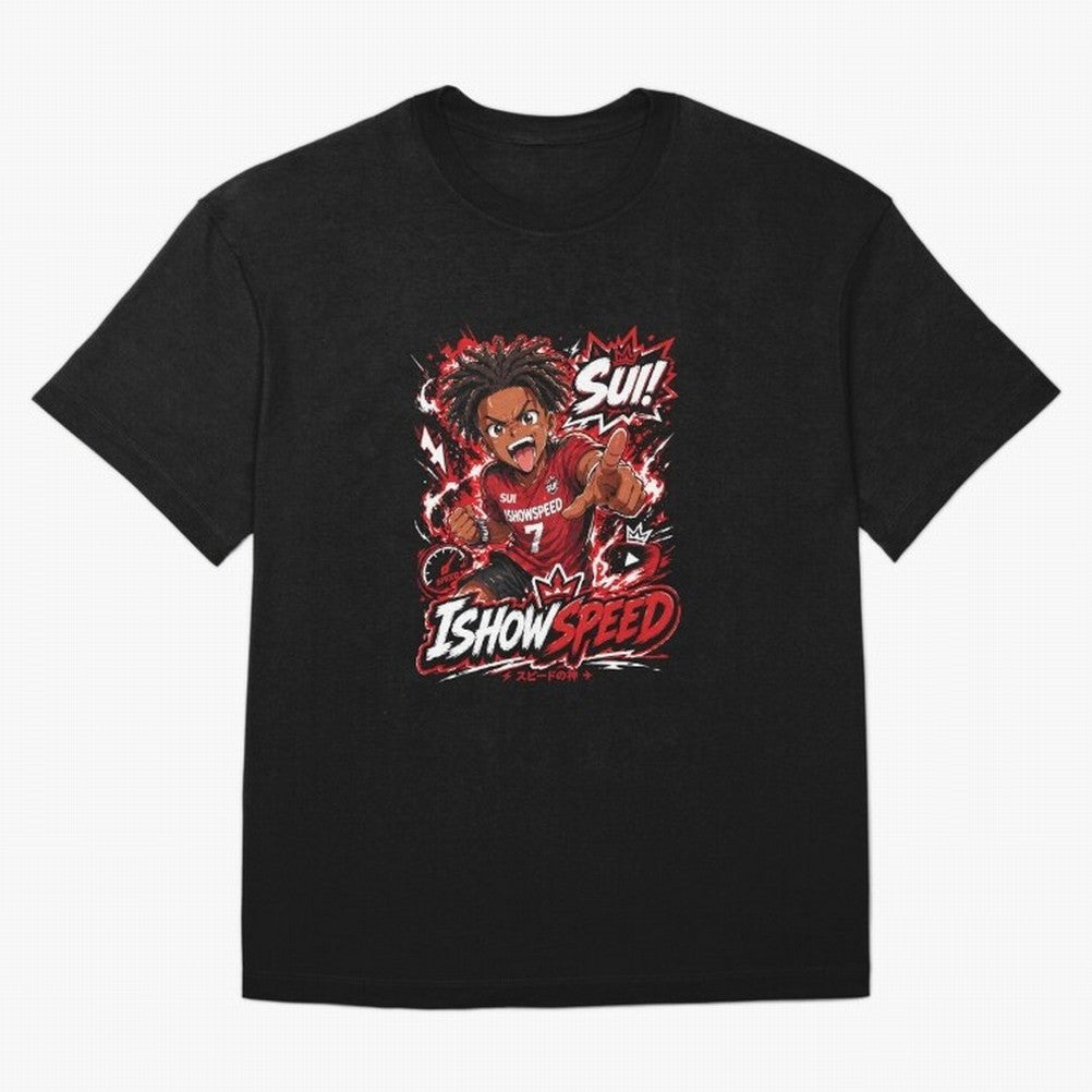 I Show Speed SUI Anime poster | Hype art Red Black Streewear Oversized T-Shirt Bring Match Day Fire to FIFA World Cup 2026 Spirit, Connected to England, Messi and Cristiano Ronaldo, Game Day Rituals, Football Legends, Country Pride and the Road to