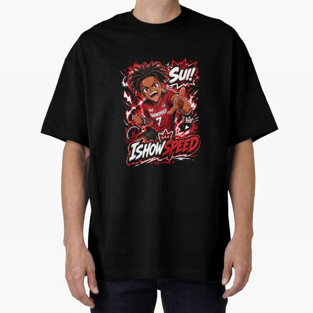 I Show Speed SUI Anime poster | Hype art Red Black Streewear Oversized T-Shirt Bring Match Day Fire to FIFA World Cup 2026 Spirit, Connected to England, Messi and Cristiano Ronaldo, Game Day Rituals, Football Legends, Country Pride and the Road to