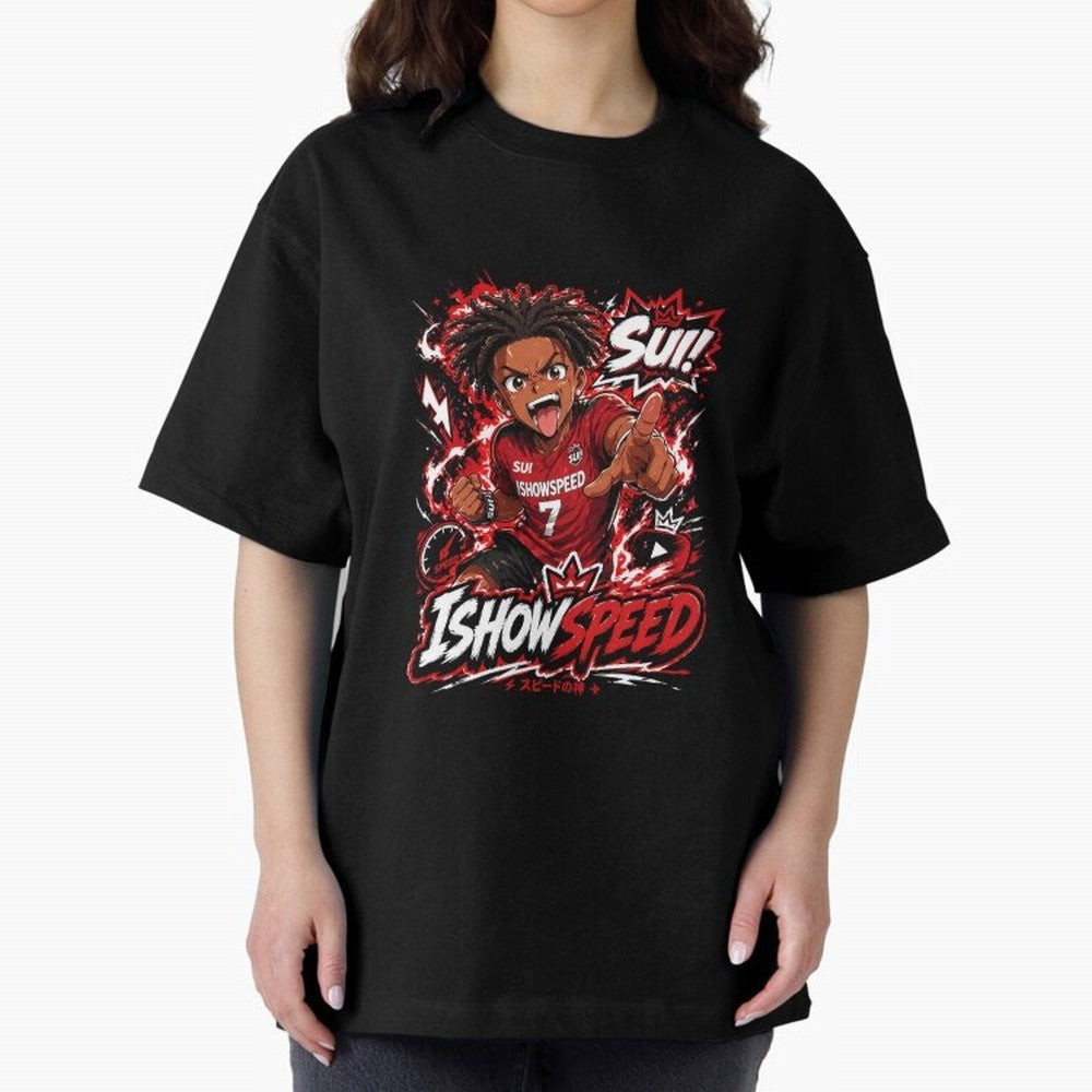 I Show Speed SUI Anime poster | Hype art Red Black Streewear Oversized T-Shirt Bring Match Day Fire to FIFA World Cup 2026 Spirit, Connected to England, Messi and Cristiano Ronaldo, Game Day Rituals, Football Legends, Country Pride and the Road to