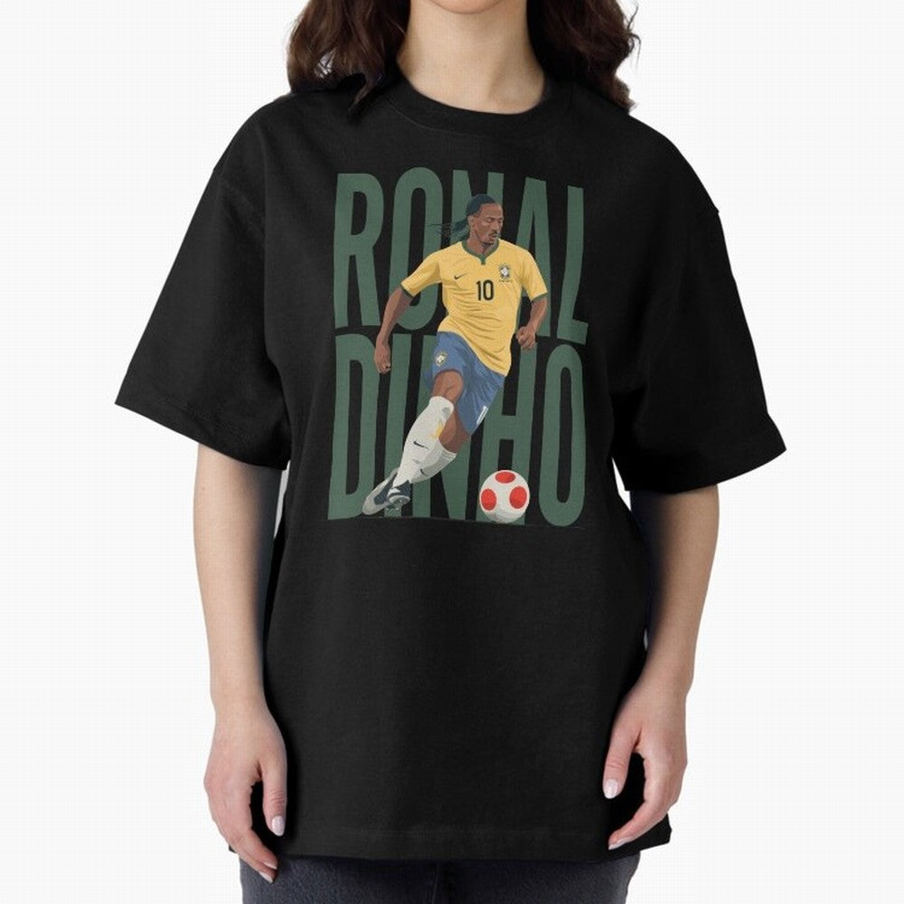 Ronaldinho Gaucho in action Minimalist Graphic Oversized T-Shirt Feel the Roar of FIFA World Cup 2026 Group Stage Filled with Haaland, France Energy, Soccer Culture, Superstar Moments, National Team Dreams and Competitive Fire; Ideal for Fans Who